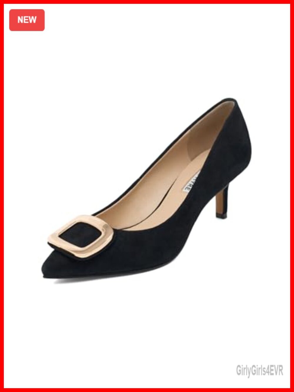 Genuine Leather Kitten Heel Pumps 2 Inch Pointed Toe Dress Shoes with Metal